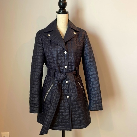 Laundry by Shelli Segal Jacket Blue SZ Medium Button Up Tie Around Waist Quilted - Picture 2 of 15